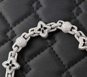 Moissanite Charm <b>Bracelet</b> 13 CTW Round VVS Color <b>Black</b> Sapphire Accents 8.5mm Luxury Gold & Silver 30Gm for Men <b>Women</b> - Product Image 3