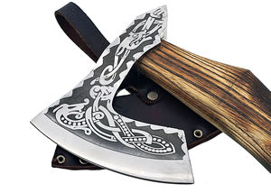 Hache viking artisanale en acier à haute teneur en carbone, gaine en cuir de qualité industrielle, manche en bois naturel, lame de coupe de 3 5/8 pouces, garantie 1 an - Product Image 5