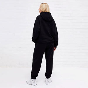 Sudadera con capucha de dos piezas para mujer con hombros caídos de algodón 100%, chándal negro establecido, estilo ligero - Product Image 2