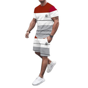 Survêtements de sport en coton décontractés pour hommes, nouveaux ensembles chemise à manches courtes et short en polaire de couleur unie respirants pour l'été - Product Image 4