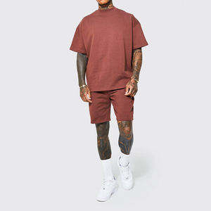 <b>Men's</b> <b>Shorts</b> Set 100% Cotton Summer 2 Pcs Set Custom logo Oversized O-neck Tshirt Drawstring <b>Shorts</b> Streetwear Tracksuit <b>for</b> <b>Men</b> - Product Image 1