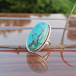 Natural Turquoise Gemstone <b>Ring</b>, Handmade <b>Statement</b> <b>Ring</b>, A++ Quality Turquoise Gemstone <b>Ring</b>, Gift For Her Silver <b>Ring</b> - Product Image 4