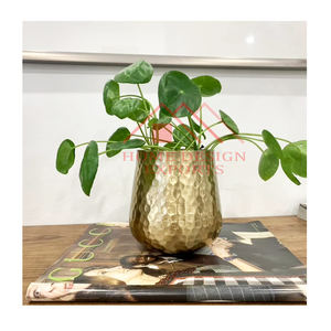 Decorations for Home Hotels & Restaurants Latest Decor Table Top Planter Table Top Gold Hammered Metal Planter for Indoor - Product Image 1