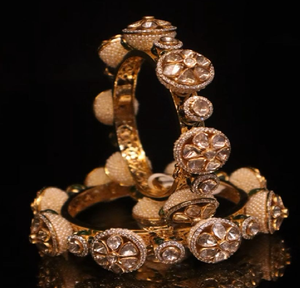 Gorgeous rose gold brass stack with sparkling stone carvings. Perfect for <b>weddings</b> available at wholesale prices. - Product Image 2