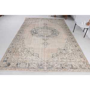 พรมตุรกีขนาดใหญ่ 5.4x10.2 ฟุต พรมวินเทจ พรมขนสัตว์สีเทา - Product Image 1