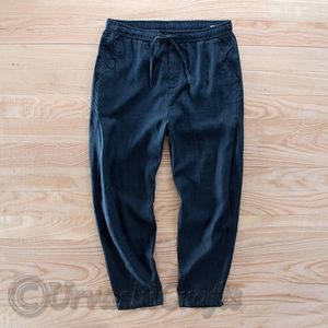 Pantalon fuselé pour femmes 100% lin cordon dos taille élastique cheville longueur pantalon qualité supérieure pur coton lin pantalon OEM - Product Image 1