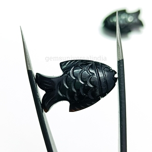 Perles de pierres précieuses sculptées en poisson lisse Onyx noir naturel 15x25mm Charmes de sculpture de poisson en pierre Onyx pour la fabrication de bijoux au prix de gros - Product Image 2