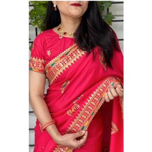 ร้อนขายชุดแต่งงานออกแบบผ้าไหม Saree กับงานเย็บปักถักร้อยสำหรับผู้หญิงที่สวยงามในอัตราที่ดีที่สุดซื้อจากอินเดียขายส่ง - Product Image 1