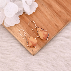 Pendientes de Piedras Preciosas de Jaspe Malinga Estilo Bohemio, Pendientes Colgantes de Latón con Baño de Oro Rosa, Joyería de Regalo para Mujer - Product Image 3