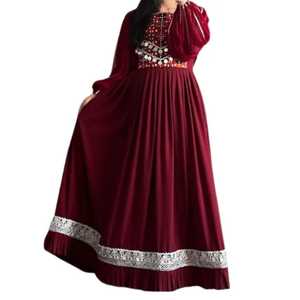 Robe traditionnelle afghane tribale faite à la main au genou avec fente haute et pli - Product Image 3
