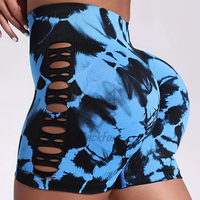 2025 Bleu Noir Tie-Dye Yoga Nylon High Stretch Sports Fitness Avec Butt Lift Design Booty Shorts