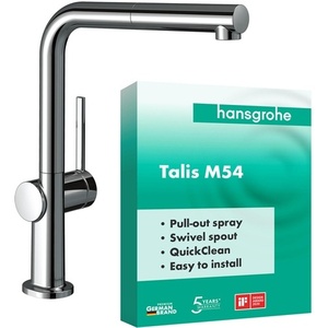 Grifo de Cocina Monomando Moderno de Latón Cromado Hansgrohe con Caño Extraíble, Certificado por Cupc para Uso Doméstico - Product Image 1