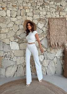 Haut à manches courtes froncé sur le côté pour femmes chemisier court de couleur unie et pantalon à jambes larges taille haute Double ensemble vert - Product Image 6