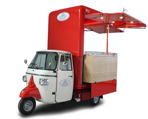 รถพ่วงขายอาหารไฟฟ้าแบบกำหนดเองได้ ยี่ห้อ Piaggio Ape พร้อมโครงสแตนเลส ระบบติดตาม GPS สำหรับขายพิซซ่า กาแฟ น้ำผลไม้กลางแจ้ง - Product Image 2