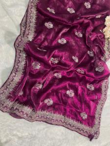 Saree Rani rouge en soie de cristal pur avec chemisier exclusif fantaisie, vêtements de fête de mariage pour occasions spéciales, vêtements pour femmes indiennes les plus vendus - Product Image 5