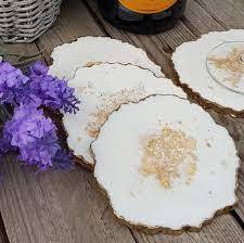 Wholesale Multi-color Irregular <b>Round</b> Resin with Gold Rimmed coaster Display Tray - Product Image 3