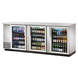 True TBB-4G-S-HC-LD 3-Section Stainless Steel <b>Back</b> Bar <b>Cooler</b> Commercial Kitchen Refrigeration Equipment for 209 6-<b>Packs</b> 4 Half - Product Image 1