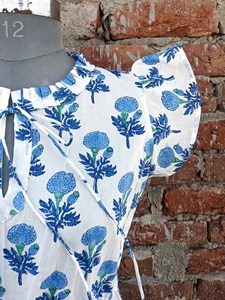 Vestido bohemio con estampado de bloques a mano para mujer, escote Halter, decoración de borlas, cintura bordada, verano corto - Product Image 3