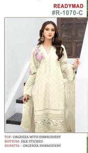 Nouveau Kurtis en organza brodé de créateur pakistanais avec des vêtements indiens et pakistanais en soie cousus Pent et Duppata - Product Image 4