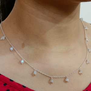 <b>Silver</b> Handmade Minimalist <b>Necklace</b> Rainbow Moonstone Beads Classic Gemstone Jewelry for Her for Birthday Anniversary Engagement - Product Image 1
