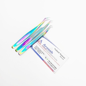 Pince à épiler russe en acier inoxydable à 45 et 90 degrés avec prise en diamant Couleur arc-en-ciel durable pour les extensions de cils - Product Image 1