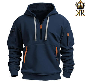 Autumn Winter <b>Men's</b> Leisure Sports <b>Fleece</b> Hoodie <b>Jumper</b> Multi-Zip Arm Pocket Hooded Collar Embroidered Plain Dyed Solid Pattern - Product Image 1