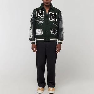 Chaqueta Universitaria de Chenilla Pesada Personalizada OEM ODM 2025, Cuerpo de Lana con Mangas de Cuero Genuino, Estilo Béisbol para Otoño e Invierno - Product Image 5