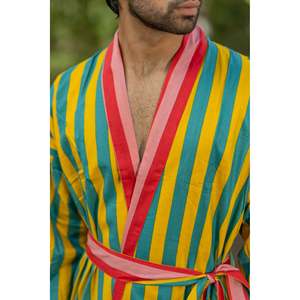 Robe Kimono Bohème en Pur Coton pour Homme, Peignoir de Luxe Géométrique Unisexe, Peignoir de Bain Coupe Décontractée XL, Vêtement d'Intérieur Doux d'Été Réversible - Product Image 2