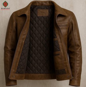 Chaqueta Bomber de Cuero Sintético Hecha a Mano para Hombre, Marrón y Negro, Forro Acolchado de Cuero Vacuno de Grano Completo, Tallas Personalizadas XS-6XL, Informal de Invierno - Product Image 3