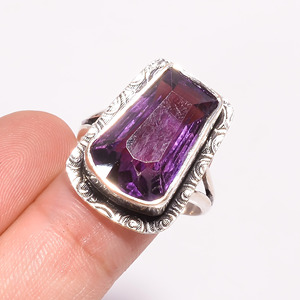 Anillo de estilo clásico de Plata de Ley 925, piedra preciosa de corte de ataúd de amatista púrpura para compromiso de aniversario de boda para regalo de fiesta - Product Image 3