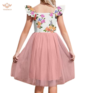 Vestidos de fiesta de servicio OEM para niñas, vestido de cumpleaños de fiesta formal de tul con cuello cuadrado y manga con volantes para niños, venta al por mayor de Bangladesh - Product Image 2