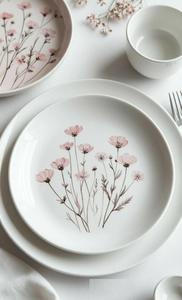 Elegante Juego de Platos de Cerámica con Diseño de Flores Silvestres Rosadas, Impresión Artística, Revestimiento Brillante, Diseño Duradero para Momentos de Cena con Elegancia - Product Image 2