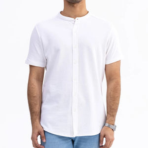 Chemise d'été décontractée personnalisable pour homme en popeline 100 % coton bleu, respirante, anti-rétrécissement, infroissable, écologique, séchage rapide, boutonnée - Product Image 1