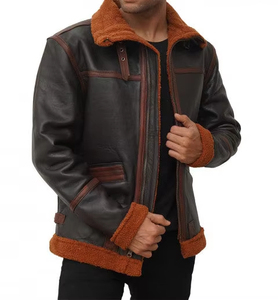 Vintage B3 Pilot Sheepskin Leather <b>Jacket</b> for <b>Men</b> Casual Winter Warm Plus Size with <b>Fur</b> Canvas Aviator Flight Style - Product Image 1