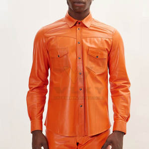 Chemises en cuir de couleur unie de haute qualité pour hommes Design personnalisé Streetwear avec motif d'impression durable quantité minimale de commande bas - Product Image 1