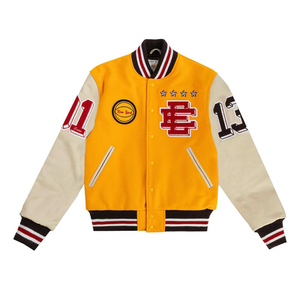 Logotipo personalizado de alta calidad Chenille bordado Patchwork Streetwear invierno Bomber Letterman hombres chaqueta de cuero Varsity para hombres - Product Image 2