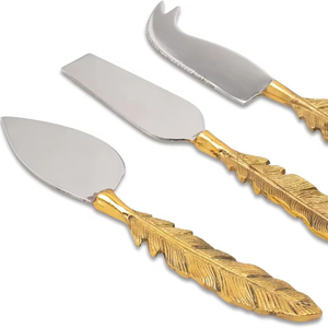 Juego de queso de metal dorado hecho a mano con mango de hoja Juego de herramientas decorativas para queso a precio asequible - Product Image 1