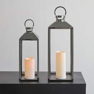 Bougie décorative en métal finition nickel en acier inoxydable antique Candélabre Ornement de Noël Bougie Lanterne Support de lampe - Product Image 2