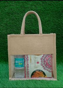 New Style Eco-Friendly Mini Jute Tote Shopping <b>Bags</b> Clear PVC Window OEM Lace Trim Plain Low MOQ Recyclable Burlap for <b>Festivals</b> - Product Image 6