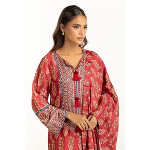 Traje de Satén Estampado Rojo de 3 Piezas para Mujer, Estilo Formal - Product Image 3