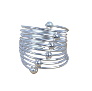 Anillo de bola de plata de banda múltiple, anillo hecho a mano de plata 925, joyería, anillo de bola en espiral, elegante anillo liso de plata de banda múltiple, regalo para ella - Product Image 1