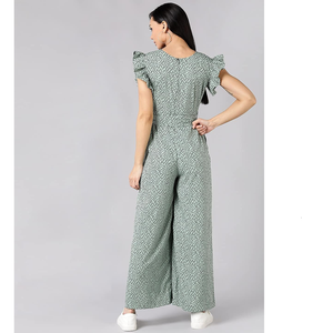 Mono de mujer con estampado de lunares y manga con volantes de ajuste regular de color verde menta de algodón 100% personalizado con precio directo de fábrica - Product Image 2