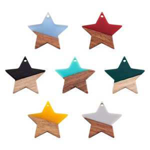 Conjunto de collar con colgante de madera y resina con corte de estrella, collar con cuentas, gargantillas de eslabones personalizados de galería de moda, cuentas con corte de corazón, artículos de fiesta - Product Image 6