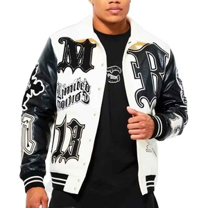 Custom Logo Men's Hip Hop Chenille Bomber Jacket Leather Style Applique Embroidery Streetwear - Product Image 1
