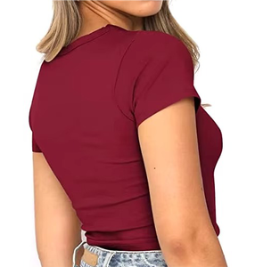 Top Corto de Punto con Logotipo Personalizado de Diseño Moderno, Informal, de Manga Corta, Holgado, de Poliéster/Algodón Satinado para Mujer - Product Image 6