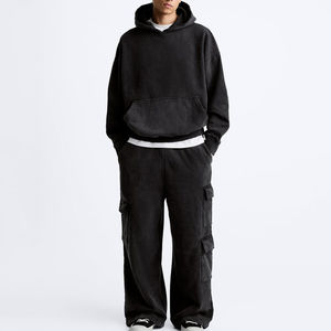 Sweat à capuche et pantalon à épaules tombantes en coton épais et délavé à l'acide Survêtements de style poche vierge pour hommes - Product Image 5