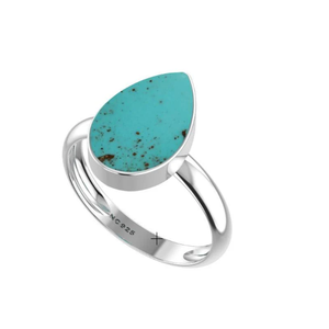 Anillo de Compromiso Unisex de Plata de Ley 925 con Acabado de Alta Calidad, Engaste de Bisel, Turquesa Natural, Formas Ovaladas y de Pera, Estilo Clásico - Product Image 1