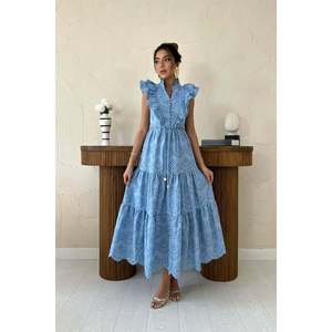 Robe bleue à volants et boutons pour femme Elisa Fashion - Product Image 2
