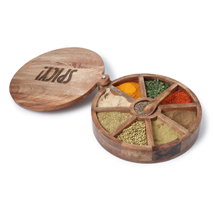 Boîtes à épices carrées en bois écologiques faites à la main TIMELESS CRAFT avec couleur personnalisée pour le stockage de masala en cuisine - Product Image 1