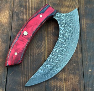 Couteau Ulu d'Alaska en acier Damas, manche en bois, étui en cuir, forgé sur mesure, couteau de cuisine à trancher, fait main, professionnel industriel - Product Image 3
